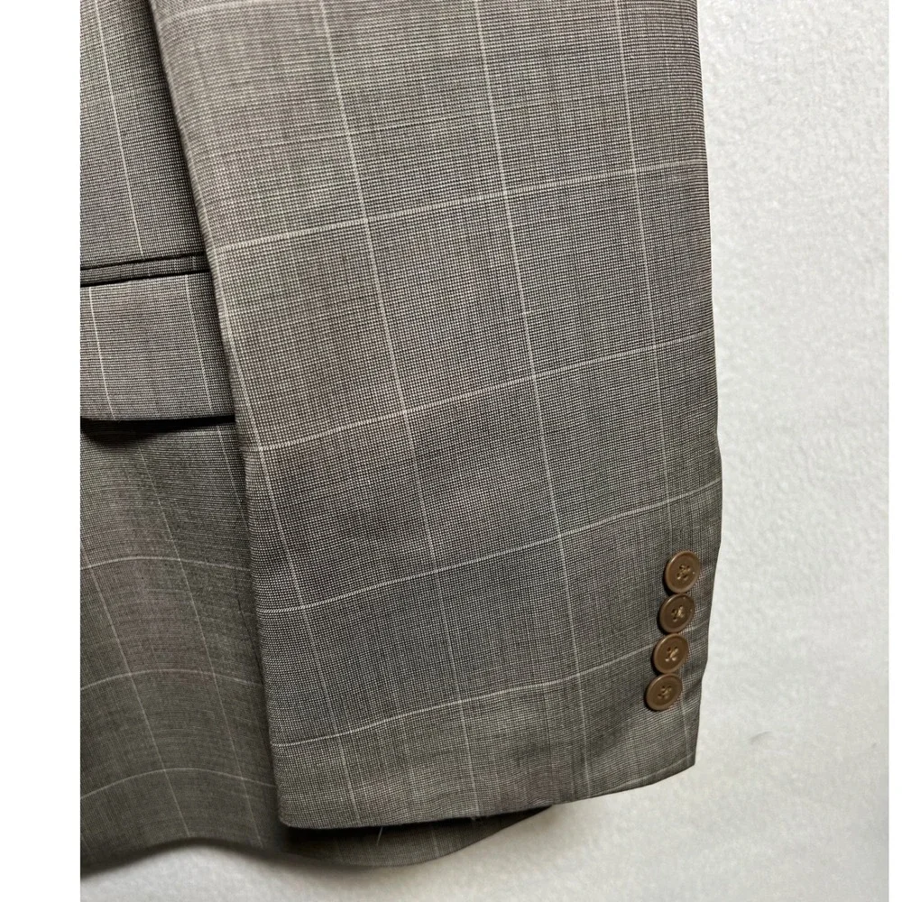 Collection by Michael Strahan Mens Wool Blend Windowpane Plaid Blazer Brown